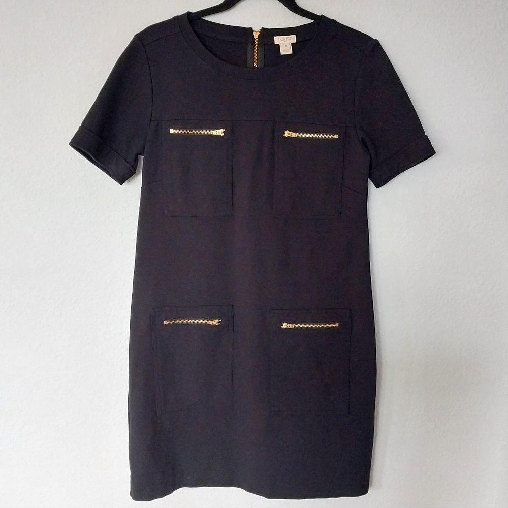 J. Crew Black Short Sleeve Ponte Knit Zipper Sheath Mini Dress